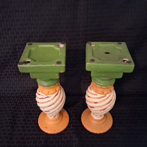 Southern Living at Home Carousel PAIR Candle Holder Ceramic Pillar Stand 10" - Picture 4 of 5